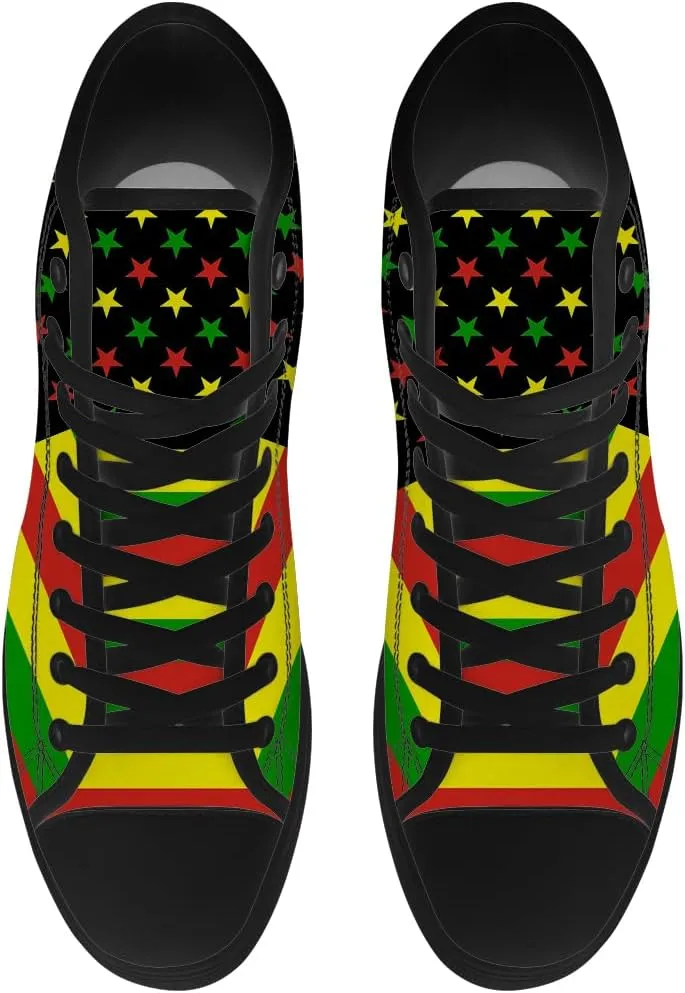 Women's Men's Rasta Shoes Reggae High Top Canvas Sneakers Lace Up Casual Walking Shoes Gifts for Men Women