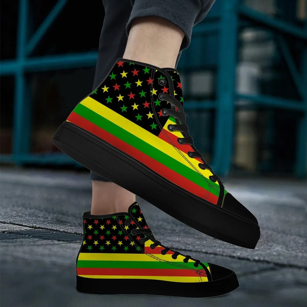 Women's Men's Rasta Shoes Reggae High Top Canvas Sneakers Lace Up Casual Walking Shoes Gifts for Men Women