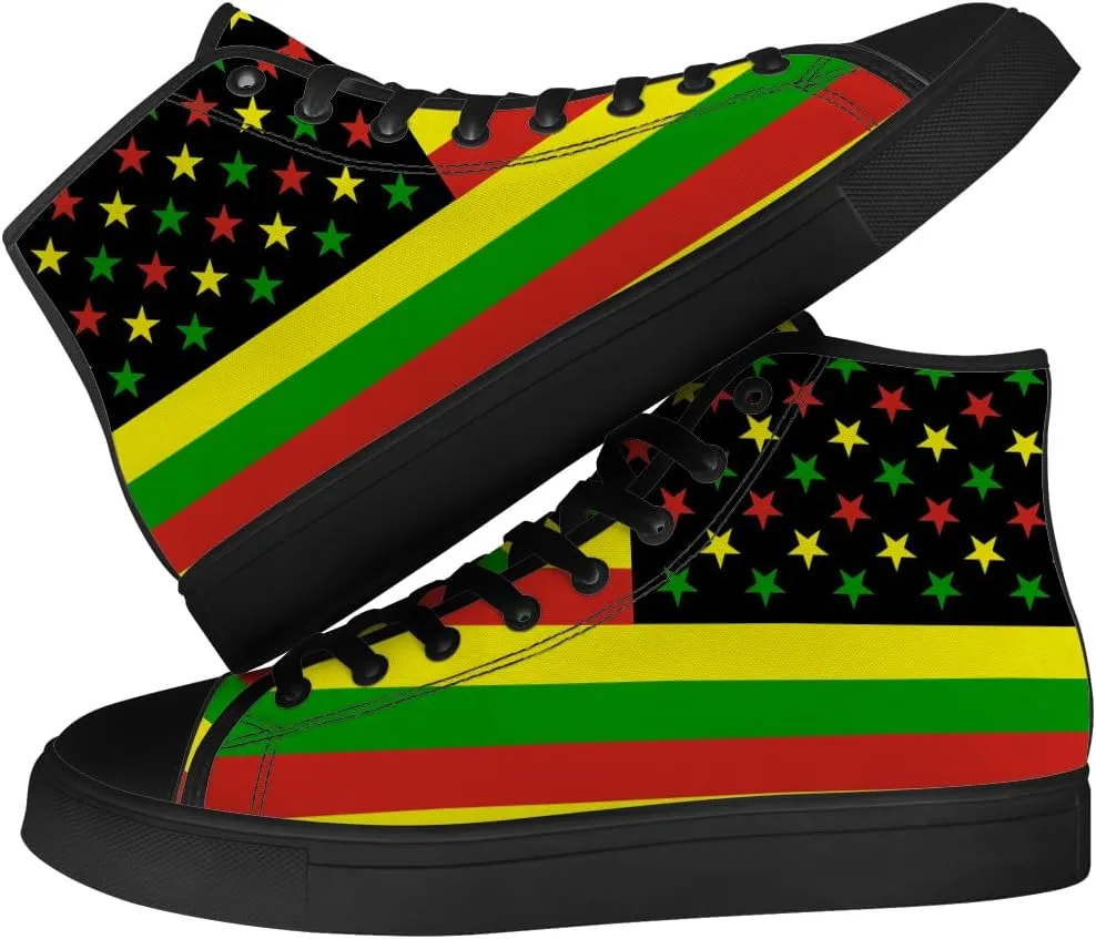 Women's Men's Rasta Shoes Reggae High Top Canvas Sneakers Lace Up Casual Walking Shoes Gifts for Men Women