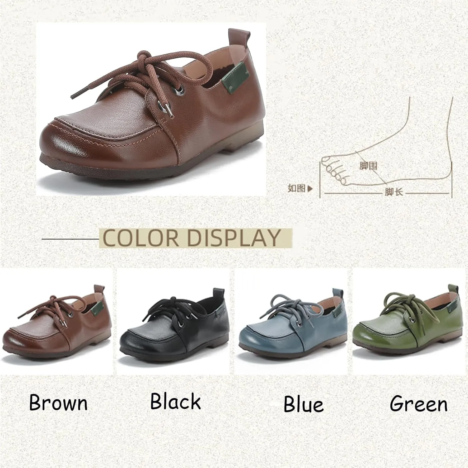 Women's Retro Leather Oxford Shoes with Adjustable Laces?? Comfortable and Soft Square Toe Work Office Non Slip Dress Shoes