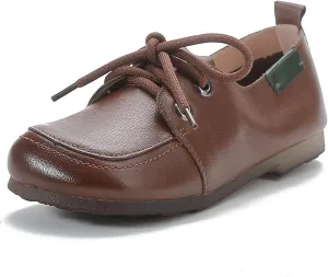 Women's Retro Leather Oxford Shoes with Adjustable Laces?? Comfortable and Soft Square Toe Work Office Non Slip Dress Shoes