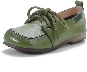 Women's Retro Leather Oxford Shoes with Adjustable Laces?? Comfortable and Soft Square Toe Work Office Non Slip Dress Shoes