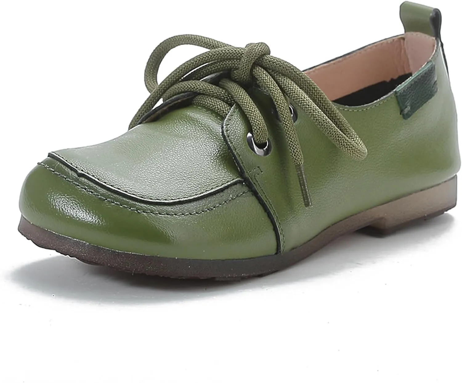 Women's Retro Leather Oxford Shoes with Adjustable Laces?? Comfortable and Soft Square Toe Work Office Non Slip Dress Shoes