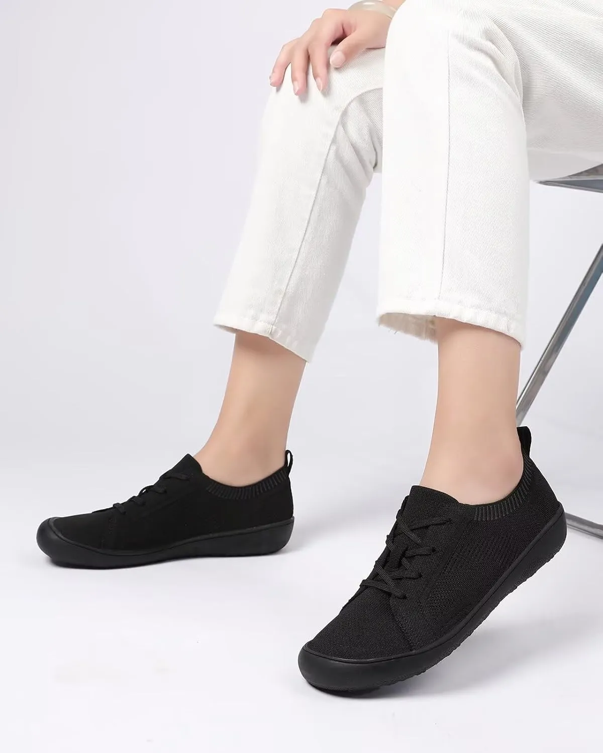 Women's Wide Toe Minimalist Barefoot Walking Shoes Comfort Low Top Knit Lace-up Sneakers Casual Outdoor Tennis Shoes