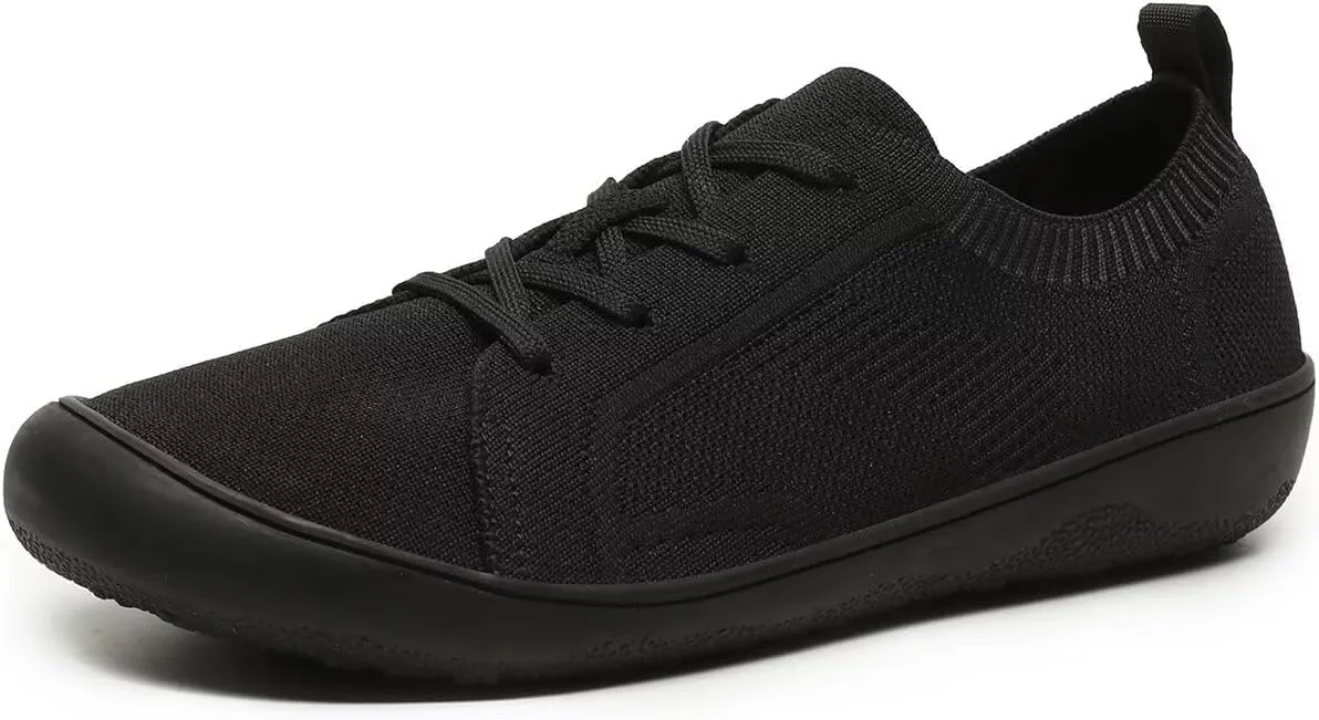 Women's Wide Toe Minimalist Barefoot Walking Shoes Comfort Low Top Knit Lace-up Sneakers Casual Outdoor Tennis Shoes