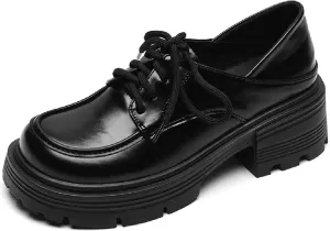 Women's Wide Toe Thick-Soled Oxford Shoes Comfort Chunky Heel Soft Bottom Lace Up Dress Business Shoes Anti-Slip Office Casual Leather Shoes