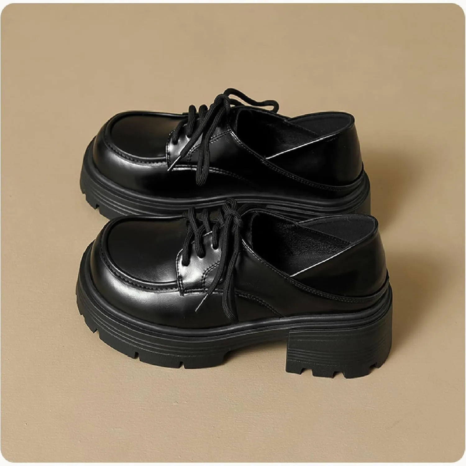 Women's Wide Toe Thick-Soled Oxford Shoes Comfort Chunky Heel Soft Bottom Lace Up Dress Business Shoes Anti-Slip Office Casual Leather Shoes