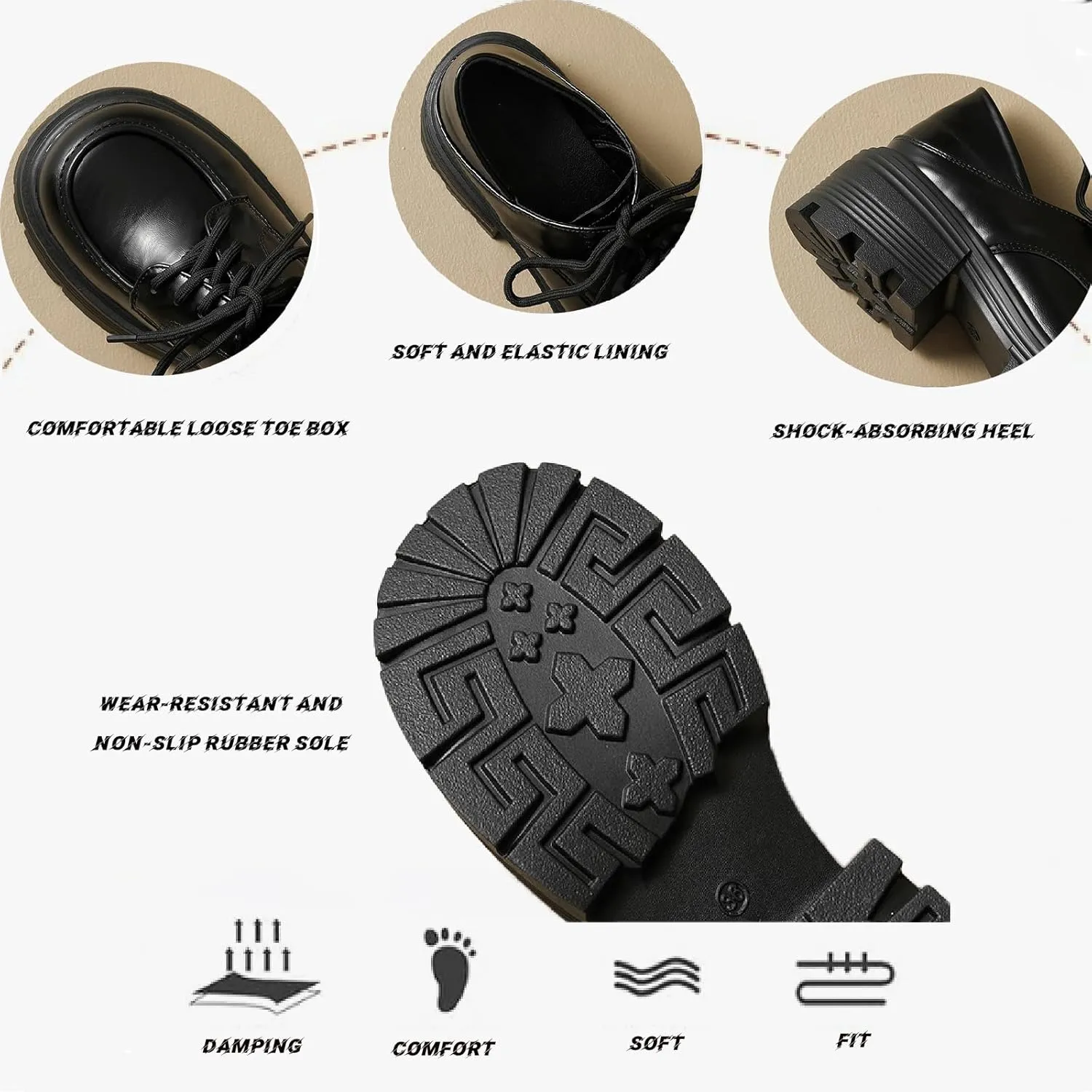 Women's Wide Toe Thick-Soled Oxford Shoes Comfort Chunky Heel Soft Bottom Lace Up Dress Business Shoes Anti-Slip Office Casual Leather Shoes
