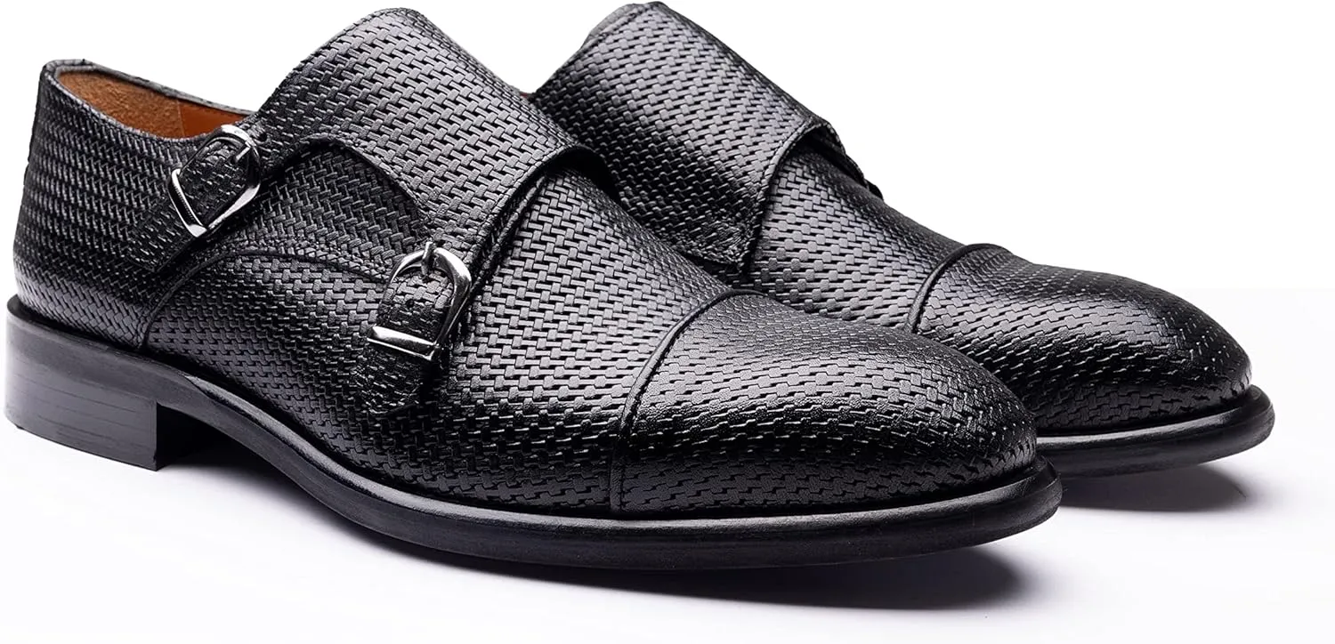 X111-EK Classic Style Double Monk Strap Formal Genuine Leather Shoes for Men