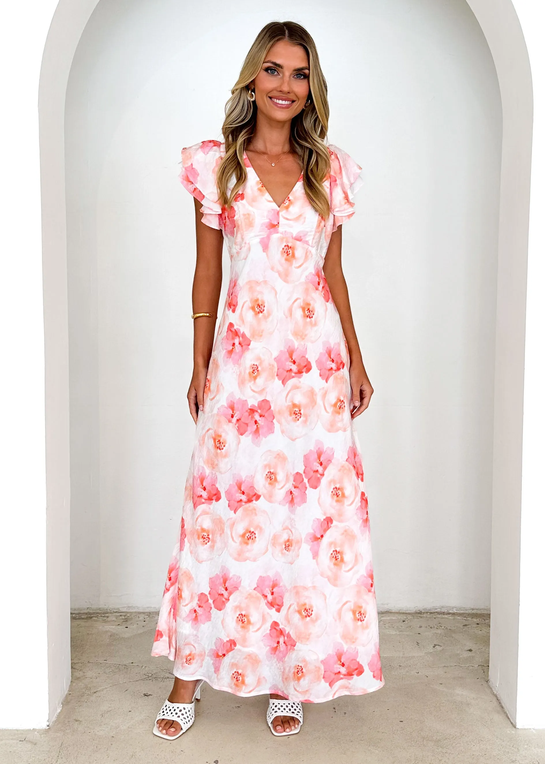 Xandra Maxi Dress - Peach Flowers