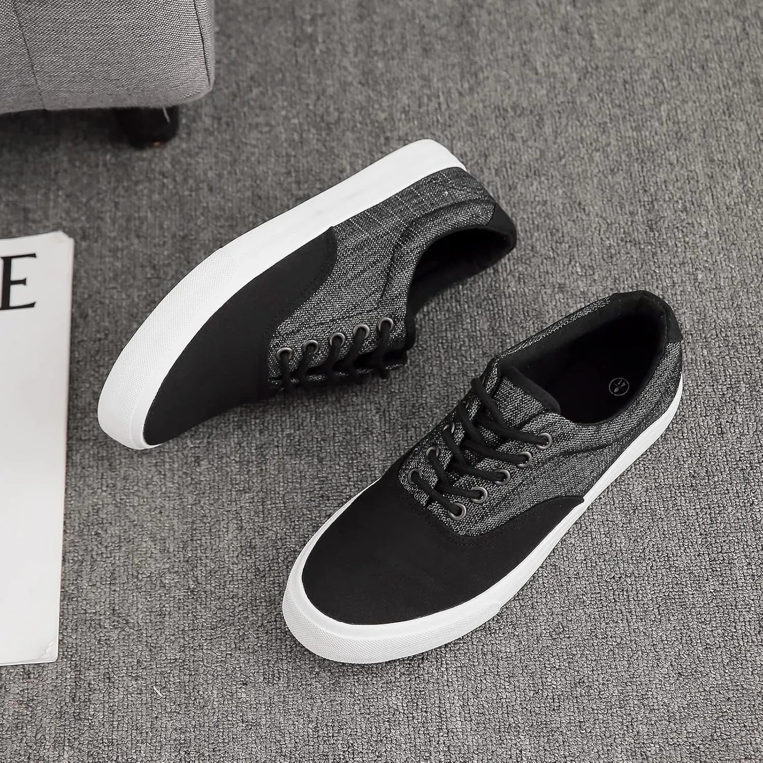 yageyan Men??s Low Top Canvas Walking Shoes Lace-up Fashion Sneakers Casual