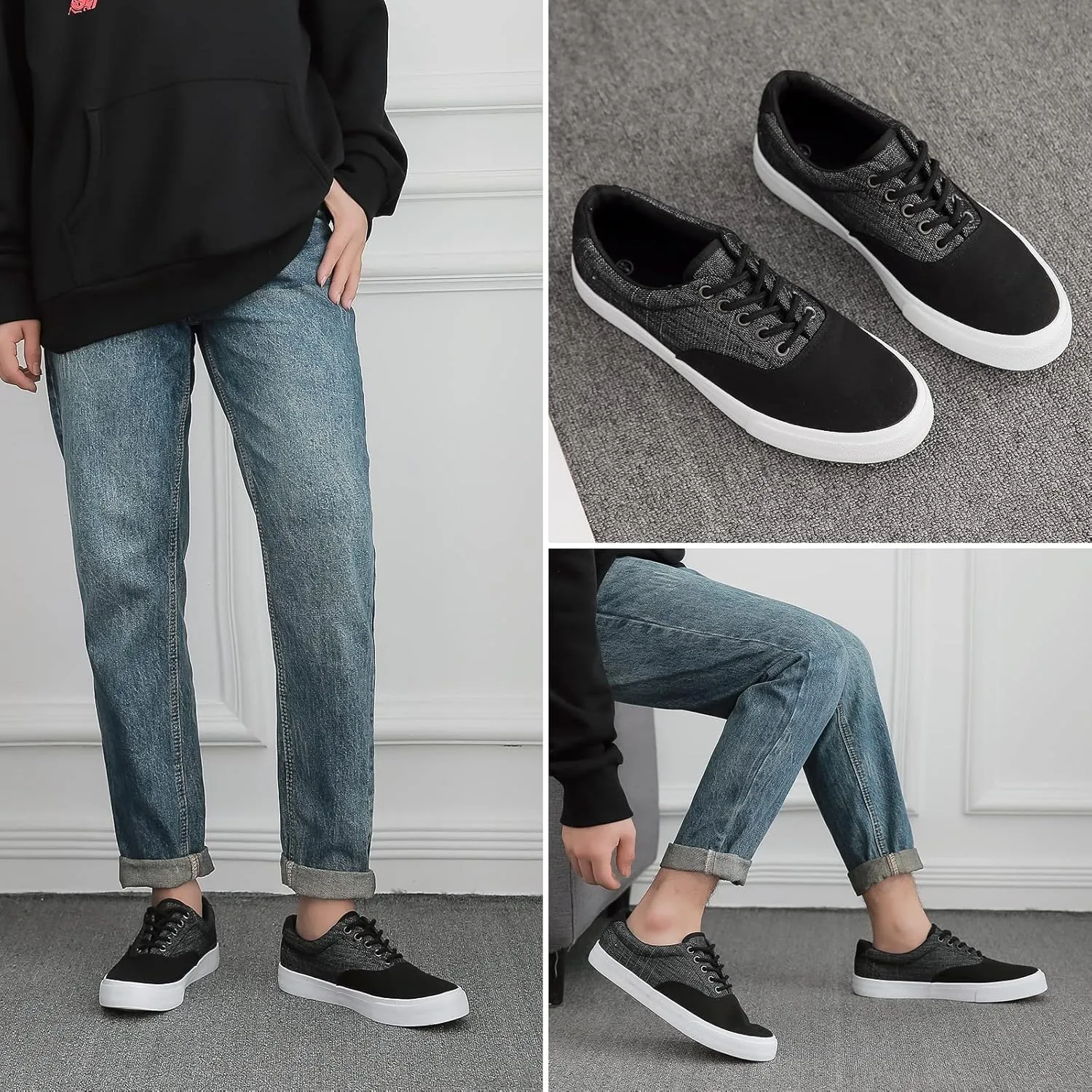 yageyan Men??s Low Top Canvas Walking Shoes Lace-up Fashion Sneakers Casual